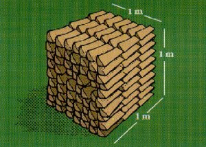 Illustrerer hvordan 1 stablet rummeter br&aelig;nde - cirka 60% br&aelig;nde, 40% luft